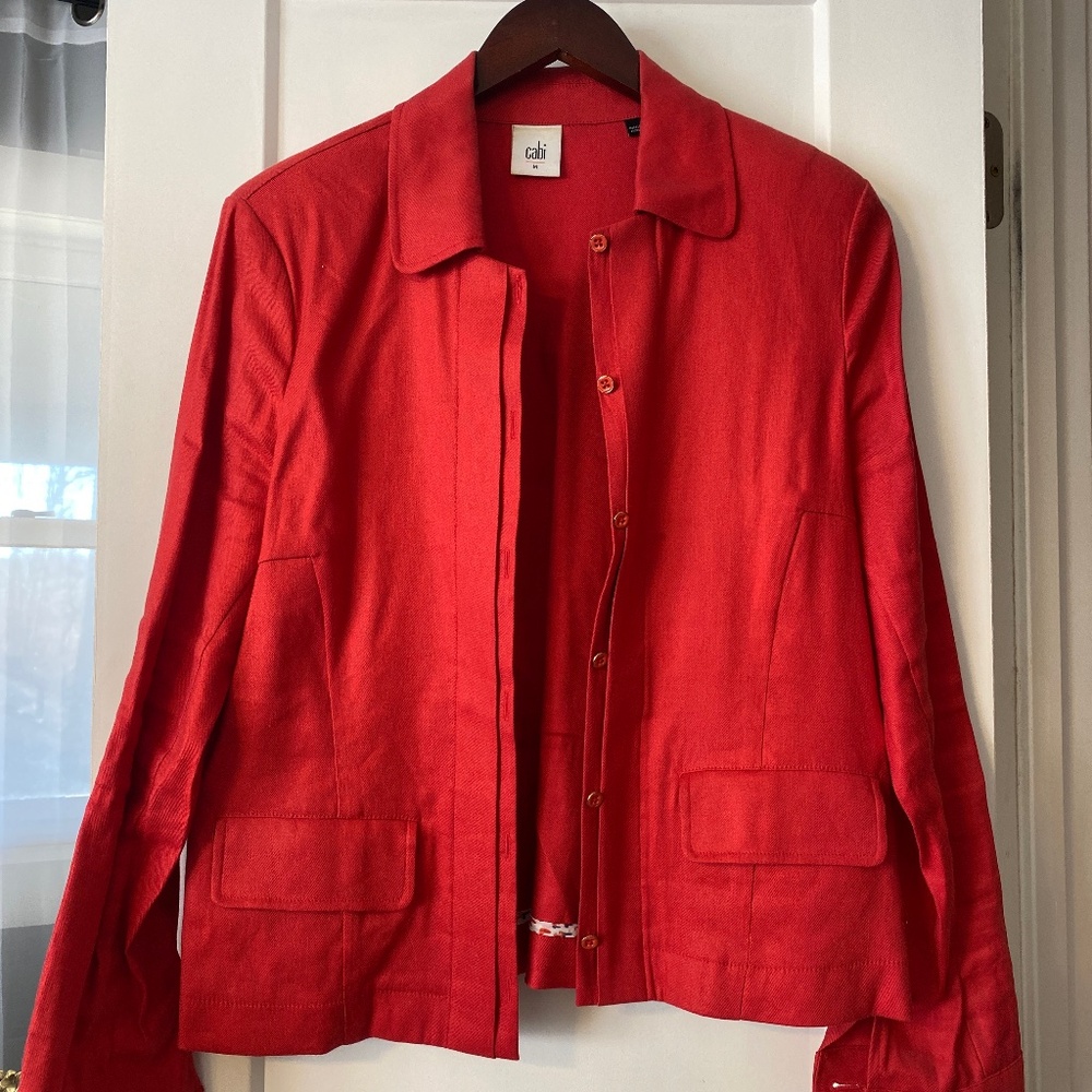 Red Linen Blend Valentine Button-up Jacket